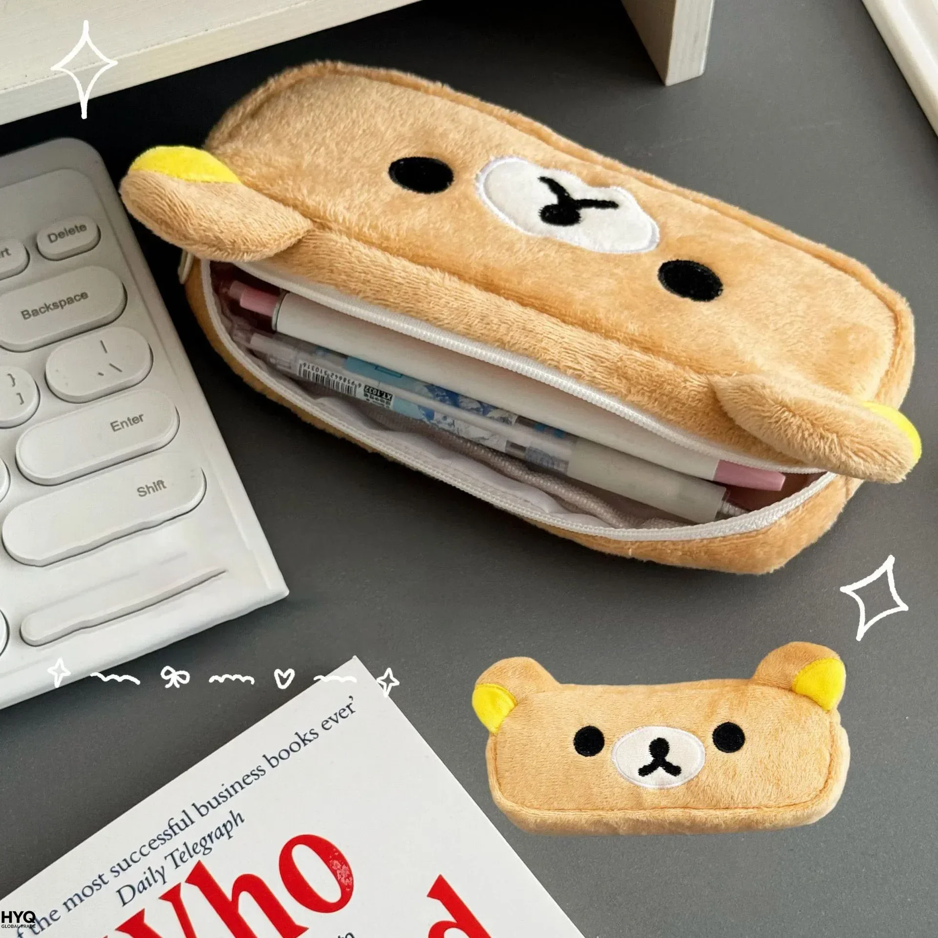 어린이를위한 귀여운 만화 곰 연필 케이스 소녀 Kawaii Rilakkuma 연필 파우치 주최자 펜 가방 학교 문구 선물 Ins