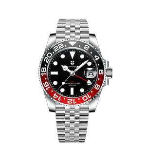 Corgeut 40mm 515 GMT 쿼츠 손목시계 스테인레스 스틸 방수 럭셔리 남성 시계 톱 브랜드 사파이어 글라스 Reloj Hombre
