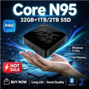 인텔 N95 2026 미니 데스크탑 호스트 16GB DDR4 1TB NVMe SSD 4코어 4스레드 3.4GHz 3x 4K 60Hz 화면 WiFi6 효율적인 냉각 팬리스 오피스 PC