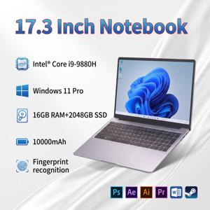 17.3인치 인텔 코어 I9-9880H 노트북 16GB 2TB 윈도우 11 대형 화면 지문 인식 게이머용 사무용 노트북 컴퓨터 PC