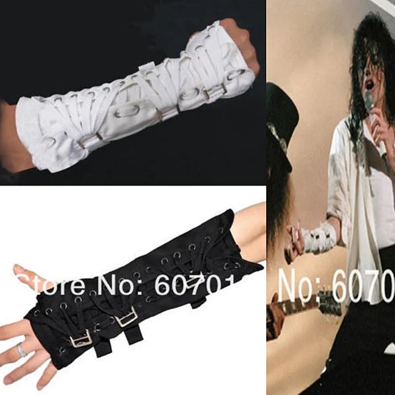 모방자 마이클 잭슨 의상 Armbrace Stuff BAD Jam 블랙 화이트 코튼 장갑