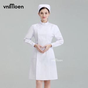 여성용 의료 유니폼 드레스 로브, 화이트 간호 스크럽 재킷, 전체 길이 스파 미용사, 수의사 작업복, 의사