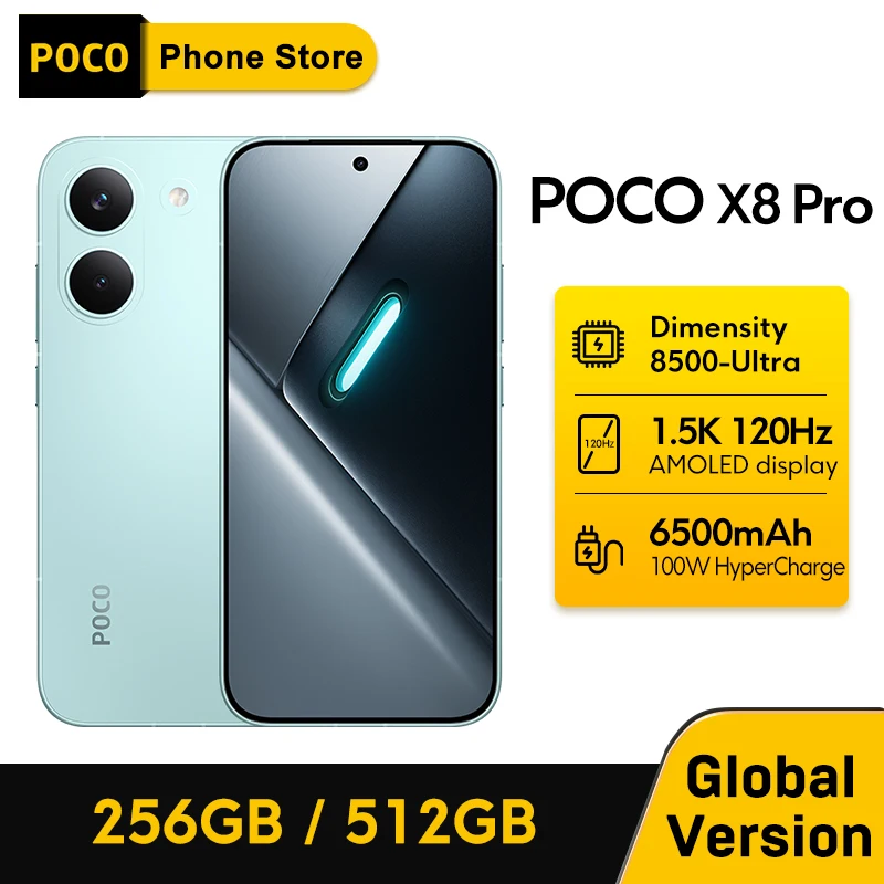 글로벌 버전 POCO X8 Pro 5G 스마트폰 디멘시티 8500-울트라 6500mAh 배터리 6.59인치 1.5K 120Hz 디스플레이 100W 하이프차지 NFC