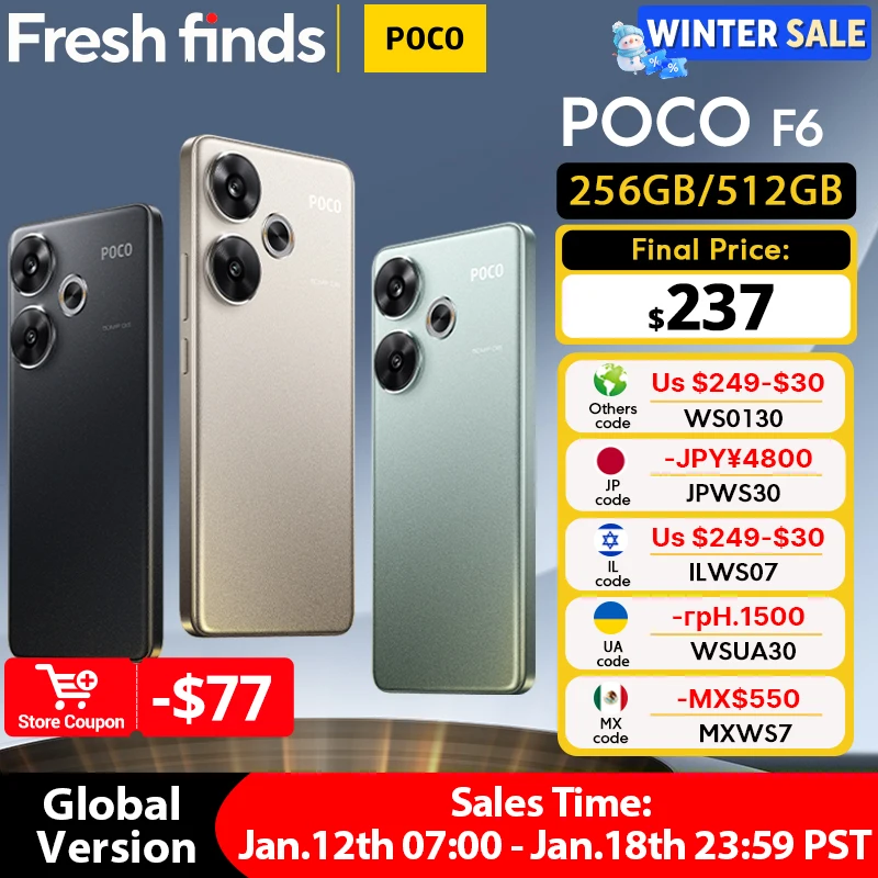 월드 프리미어 POCO F6 스마트폰 글로벌 버전 Snapdragon ® 8s Gen 3 NFC 120Hz Flow AMOLED 90W 터보 충전 5000mAh 배터리
