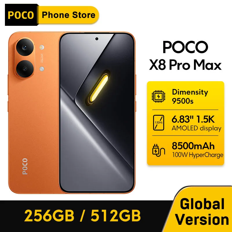 【월드 프리미어】POCO X8 Pro Max 5G 휴대폰 글로벌 버전 디멘시티 9500s 8500mAh 100W 충전 50MP 카메라 6.83인치 디스플레이 NFC
