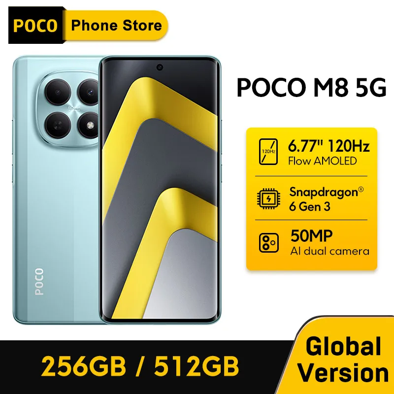 【월드 프리미어】POCO M8 5G 스마트폰 글로벌 버전 스냅드래곤 ®   6세대 3 6.77인치 120Hz 디스플레이 50MP 카메라 5520mAh 45W NFC