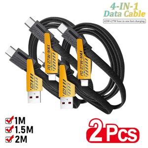 2개입 4 in 1 메카 고속 충전 데이터 케이블 PD 27W 아이폰 15 삼성 샤오미 65W USB 타입 C 멀티 포트 충전 케이블