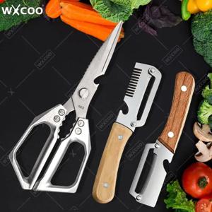 WXCOO 스테인레스 스틸 주방 가위 다기능 과일 야채 필러 SK5 미끄럼 방지 손잡이가 있는 특수 가위