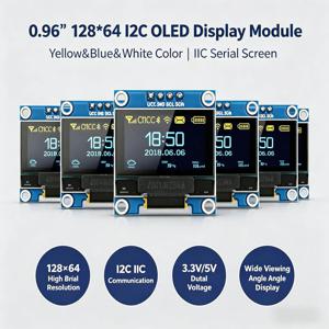 0.96인치 OLED 디스플레이 스크린 모듈 I2C IIC 128x64 SS - D - 1306 3.3V-5V 블루/블루옐로우/화이트 아두이노 ESP32 ESP8266용