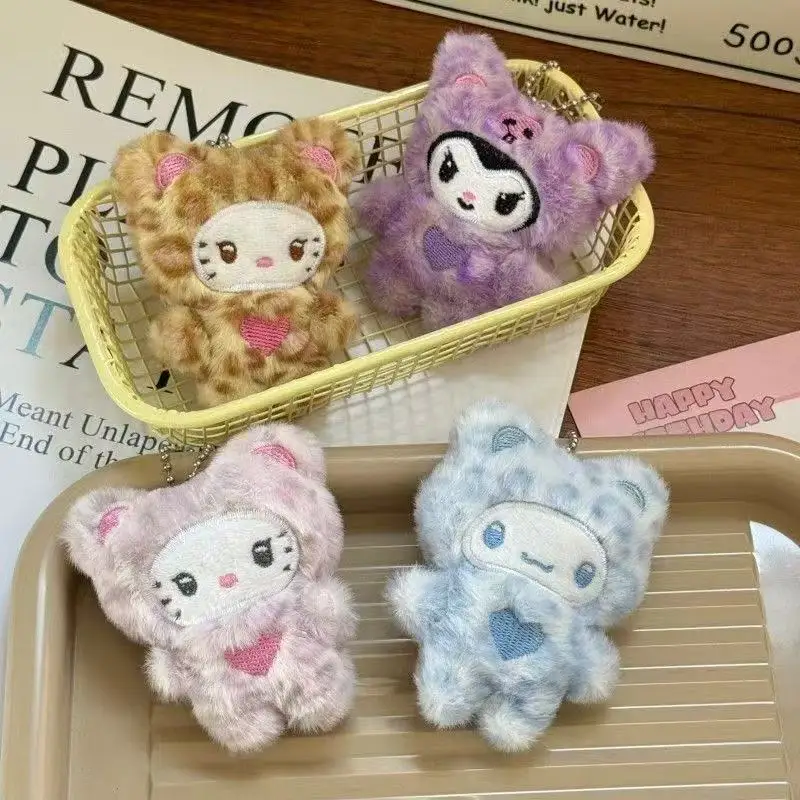 1/4개 귀여운 헬로키티 플러시 키체인 펜던트 새끼 고양이 키체인 학생 장식 액세서리