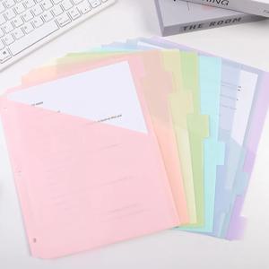 8개입 A4 파스텔 바인더 디바이더 8탭 디바이더 싱글 포켓 싱글 포켓 디바이더 3링 바인더 플라스틱 파일 폴더