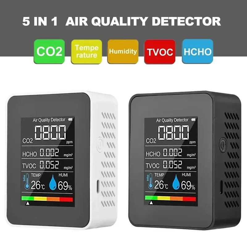 다기능 5in1 CO2 측정기 디지털 온도 습도 측정기 이산화탄소 TVOC HCHO 감지기