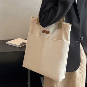 1Pc 여성용 토트 백 캔버스 바느질 실 대용량 고급 감각 핸드백 편리하고 실용적인 여성용 통근 가방
