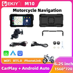 EKIY 6.25인치 무선 CarPlay 모토 안드로이드 오토 휴대용 디지털 오토바이 대시보드 GPS 네비게이션 탈착식 디스플레이 화면