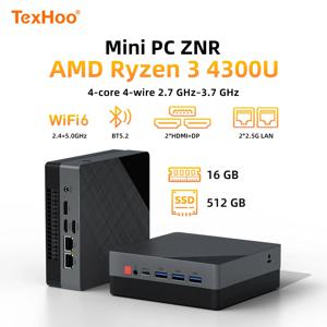 텍스후 미니 PC AMD 라이젠 3 4300U 윈도우 11 16G DDR4 512G NVME Pcle3.0 SSD 2.5GLAN WIFI6 BT5.2 듀얼 4k 디스플레이 데스크탑 컴퓨터