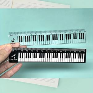 2개/세트 창의적인 피아노 키보드 자, 센티미터 눈금 15cm 투명 & 검정색 자, 학생용 신학기 문구