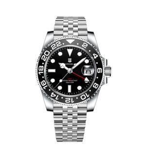 Corgeut 40mm 515 GMT 쿼츠 손목시계 스테인레스 스틸 방수 럭셔리 남성용 시계 탑 브랜드 사파이어 글라스 Reloj Hombre