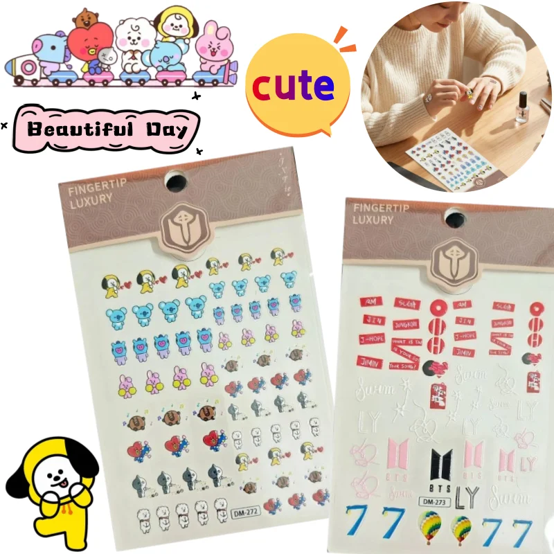 BT21 치미 쿠키 코야 네일 스티커 고급 애니메이션 만화 프린트 독창적인 캐스트 캐릭터 소녀 팬 지원 네일 데칼