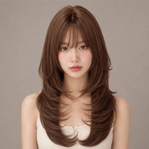 여성용 일본식 고급 로리타 이너 버클 쇄골 컬 초콜릿 브라운 풀탑 가발 세트 긴 곱슬머리