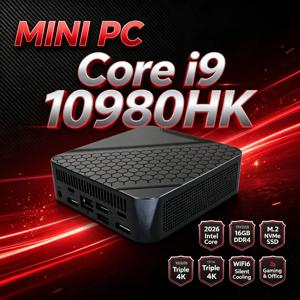 2026 인텔 코어 i9 10980HK 휴대용 미니 PC 16GB DDR4 M.2 NVMe SSD WiFi6 무소음 냉각 트리플 4K 오피스 홈 데스크탑 프로