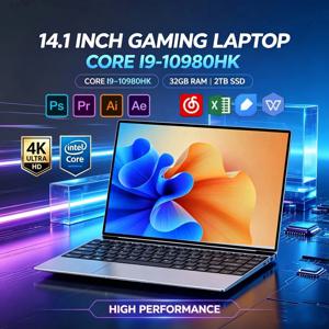 울트라 슬림 14.1인치 노트북, 인텔 코어 i9-10980HK, 윈도우11, 16GB RAM, 2TB SSD, FHD, WiFi6, BT5.2, 게임, 학습, 사무 및 그래픽 디자인용