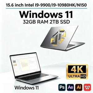 15.6인치 4K 울트라 슬림 아트 기하학적 디자인 노트북 i9‑9900/i9‑10980HK/N150 2026 Win 11 32GB RAM 2TB M.2 SSD 홈 오피스용