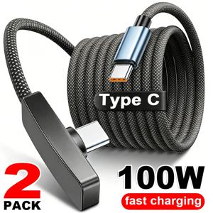 90도 USB 타입 C 케이블 100W 고속 충전 데이터 전송 케이블 휴대용 직각 USB-C 와이어 (아이폰, 삼성, 샤오미용)