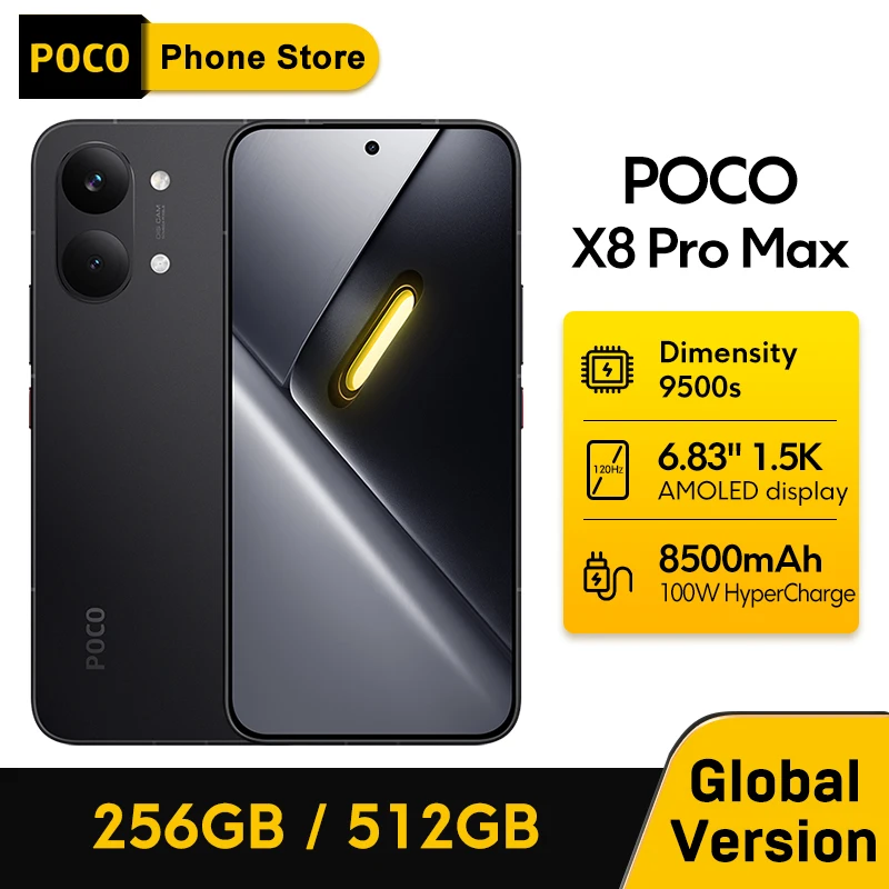 포코 X8 프로 맥스 5G 스마트폰 글로벌 버전 8500mAh 배터리 6.83인치 1.5K 120Hz 울트라 브라이트 AMOLED 디스플레이 디멘시티 9500s NFC