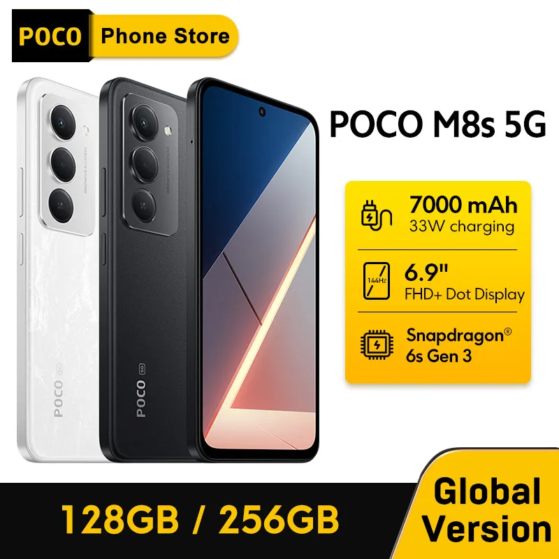 최신 POCO M8s 5G 스마트폰 글로벌 버전 스냅드래곤 ®   6세대 3 7000mAh 배터리 6.9인치 144Hz 도트 디스플레이 50MP 카메라 NFC