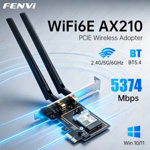 WiFi 6E AX210 PCI-E 어댑터 BT 5.3 5374Mbps 트라이 밴드 2.4G/5G/6Ghz 802.11AX 무선 네트워크 Wi-Fi 6 카드 PC Windows 10/11용