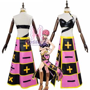 Trish Una 코스프레 의상 핑크 가발 애니메이션 조조의 기묘한 돌 바다 모험 Trish Cicciolina 속옷 드레스 목걸이 유니폼