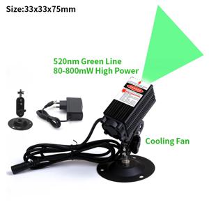 12V 520nm 녹색 라인 레이저 다이오드 모듈 80mW-800mW(냉각 팬 포함) 무료 브래킷 및 어댑터 포함