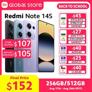 샤오미 레드미 노트 14S 스마트폰 글로벌 버전 8GB 램 200MP 카메라 MTK Helio G99 CPU 120Hz 6.67인치 AMOLED 디스플레이 67W 5000mAh