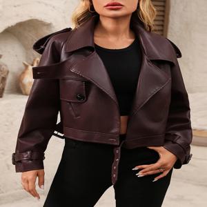 Ailegogo 새 봄 가을 여성 빈티지 느슨한 가짜 가죽 자켓 streetwear 여성 레트로 벨트 코트 모토 바이커 아웃웨어
