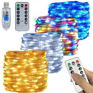 5M/10M/20M/30M USB 8 모드 원격 구리 와이어 LED 방수 문자열 요정 빛 크리스마스 파티 새해 크리스마스 장식