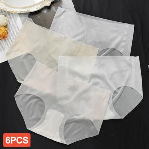6PCS 여름 얼음 실크 원활한 속옷 숙녀 여름 울트라 얇은 감각 빠른 건조 바지 팬티 팬티 M-XL