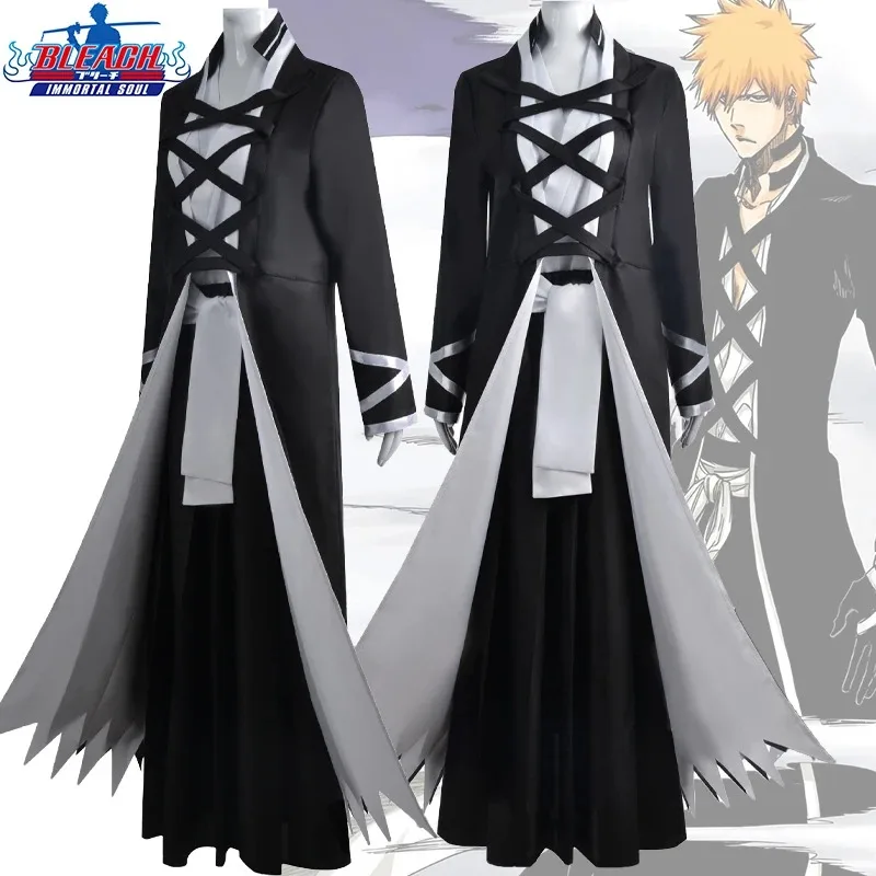 Anime BLEACH 쿠로 사키 이치고 코스프레 의상 일본 만화 코스프레 흑백 복장 할로윈 역할 놀이 유니폼 남성용