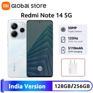 인도 버전 샤오미 레드미 노트 14 5G 스마트폰 50MP 카메라 MTK 디멘시티 7025-울트라 45W 충전 6.67인치 120Hz 디스플레이 IP64
