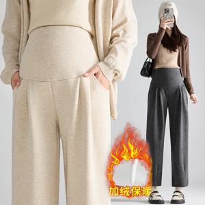 임산부 복부 두꺼운 플리스 보온 스트레이트 바지 임부복 부드럽고 편안한 캐주얼 바지 겨울 다색