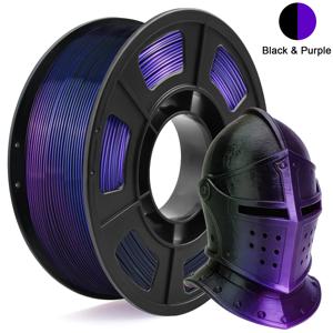 실크 PLA 듀얼 컬러 필라멘트 1.75mm 3D 프린터 필라멘트, 공압출 블랙 퍼플 메탈릭 광택 PLA 필라멘트, 250g (0.55lbs)