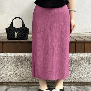 플러스 사이즈 아이스 실크 느낌의 하프 바디 스커트 여성용 주름 장식과 옆트임 디자인 하이웨이스트 스트레이트 컷 여름 스커트