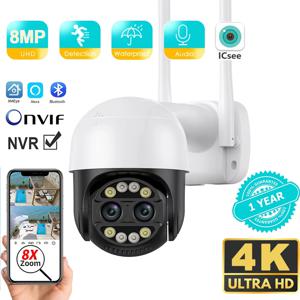 8X 디지털 줌 8MP PTZ WiFi 카메라 듀얼 렌즈 야간 투시 인체 감지 CCTV 비디오 감시 카메라 4K 보안 IP 카메라