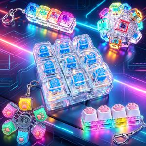 LED 키보드 키체인 클릭 가능한 버튼 피젯 스트레스 해소 불안 완화 휴대용 책상 액세서리 사무실 장식 성인용 선물