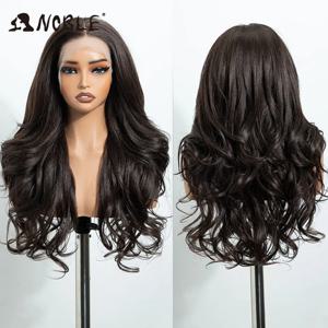 노블 24인치 옴브레 브라운 바디 웨이브 레이스 프론트 가발 13x4 레이스 프론트 가발 내열성 합성 가발 (흑인 여성용 데일리 웨어)