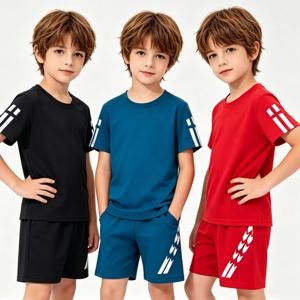 1세~12세 남아 스포츠 슈트 블랙 레드 블루 아동용 스포츠웨어 축구 농구 의류 세트 티셔츠 반바지 트레이닝복