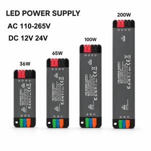 초박형 LED 전원 공급 장치 36W 65W 100W 200W AC 110-265V 전 세계 호환 가능 DC 12V 24V 무소음 조명 변압기 LED 변환기