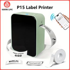Marklife P15 라벨 프린터 휴대용 열전사 프린터 D11/D110/Q30 인쇄용 접착 라벨 프린터가 있는 무잉크 미니 스티커 메이커