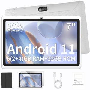 2026 안드로이드 11 7인치 와이파이 태블릿(케이스 포함), 최대 6GB(2GB+4GB 확장) 램+32GB 롬, 쿼드 코어, 듀얼 2MP 카메라, 3000mAh IPS 화면