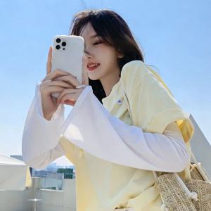 솔리드 컬러 플레어드 암 슬리브 여성용 야외 루즈핏 사이클링 슬리브 아이스 실크 자외선 차단 드라이빙 통기성 스트레치 암 커버