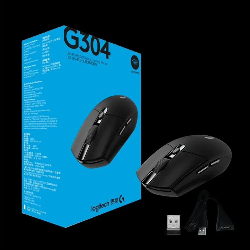로지텍 G304 라이트스피드 무선 게이밍 마우스 6개 프로그래밍 가능 버튼 12000DPI 배터리 USB 스톡 RGB 무선 마우스 정품